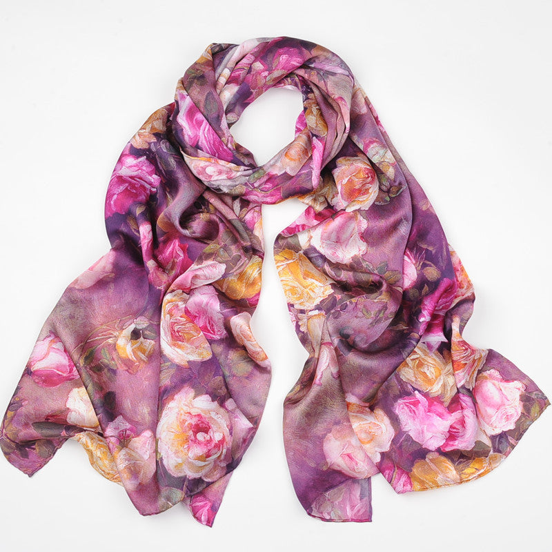 Spring And Autumn Mid-length Hand-Curled Silk Long Scarf