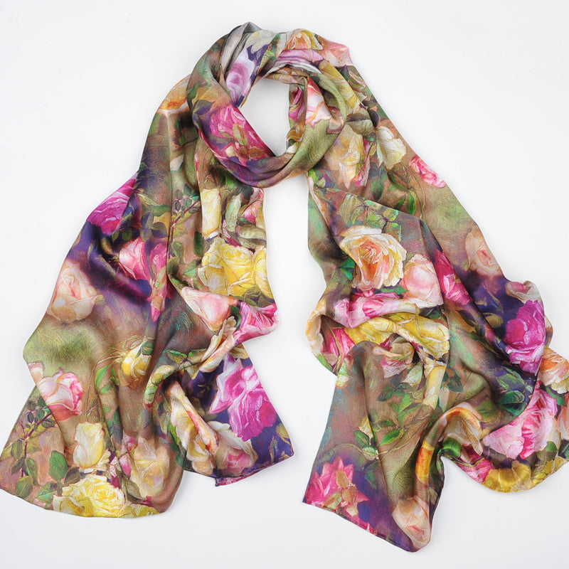 Spring And Autumn Mid-length Hand-Curled Silk Long Scarf