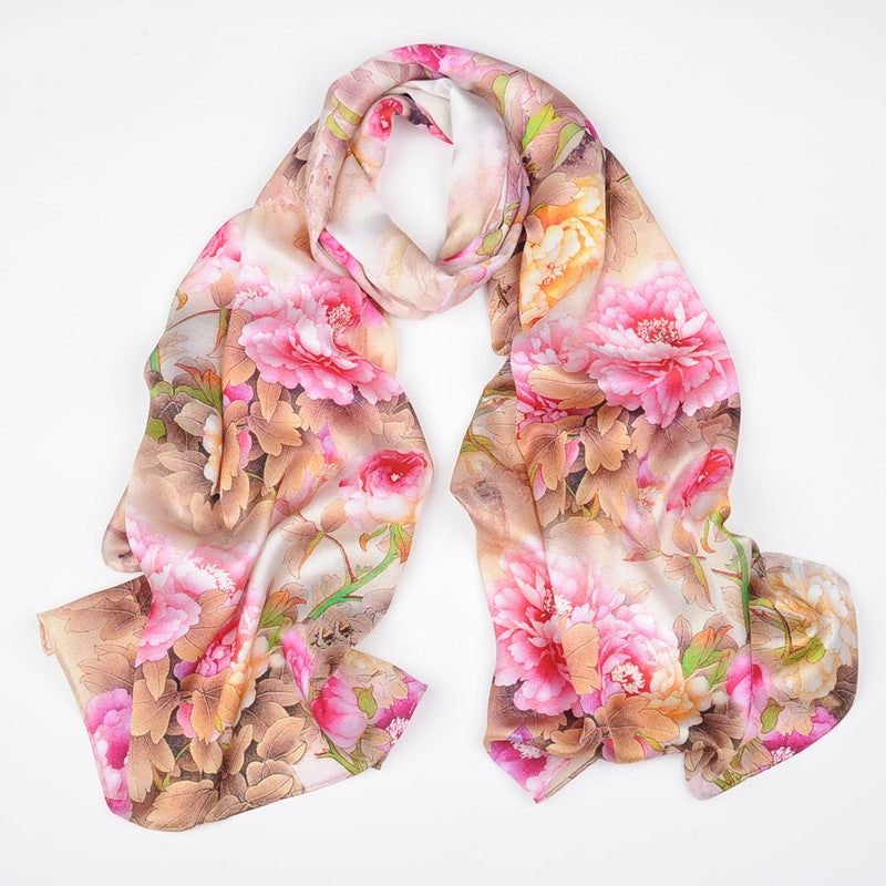 Spring And Autumn Mid-length Hand-Curled Silk Long Scarf